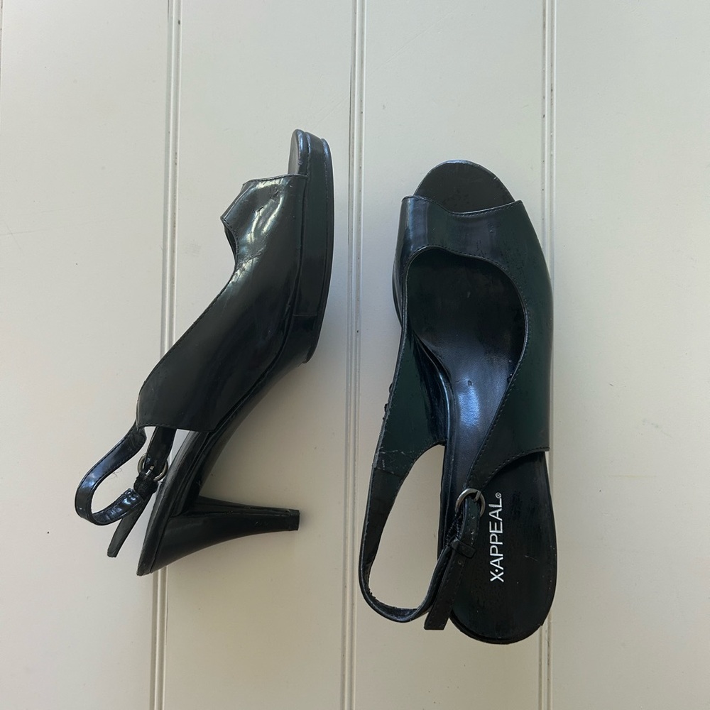 Xappeal Glossy Black Peep-Toe Heels
